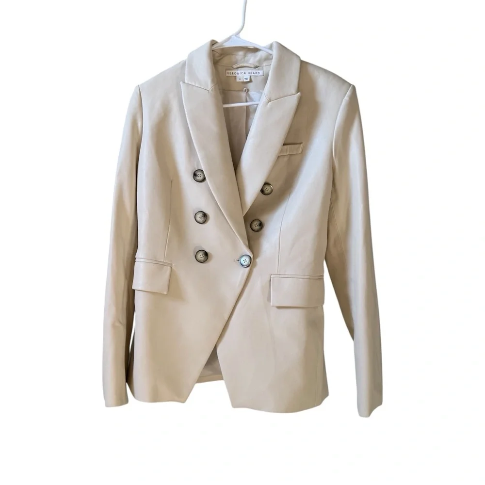 VERONICA BEARD Miller Vegan Leather Dickey Jacket in Ecru Sz 10 - Picture 2 of 9